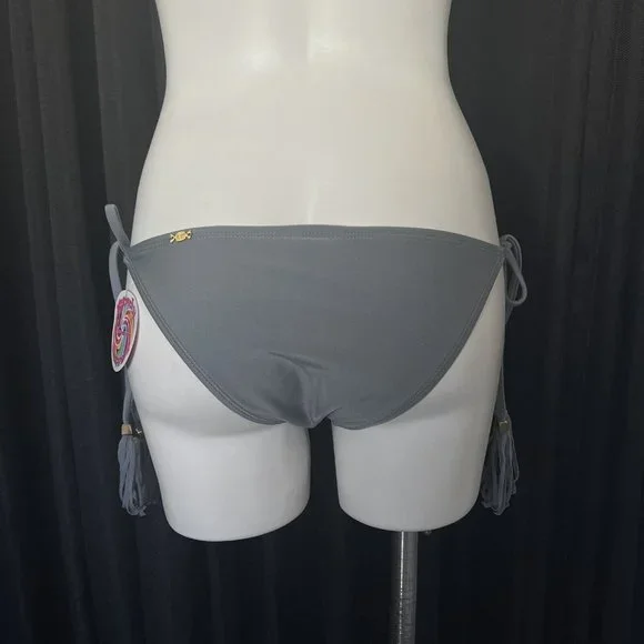 Kandy Wrapper Bikini Bottoms Grey Ties Side Tassel String Bathing Suit New Med - Picture 10 of 12
